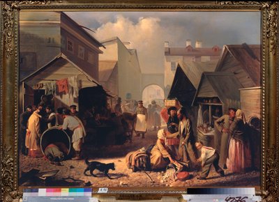 Buvette a Saint Petersburg (stánek s občerstvením v Petrohradě) - obraz Adriana Markoviče Volkova (1827-1873), olej na plátně od Adrian Markovich Volkov