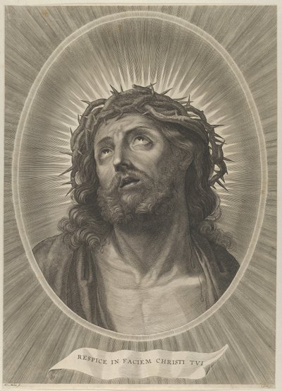 Hlava Krista vzhlíží s trnovou korunou, v oválném rámu, po Reni, ca. 1..., ca. 1653-67. od Adrian van Melar