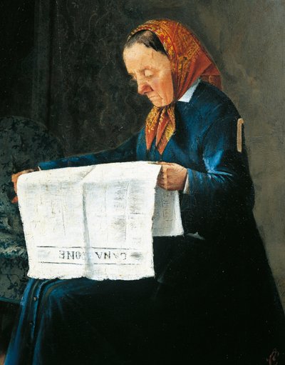 Čtení novin, Adriano Cecioni (1836-1886), olej na kartonu, 31x23 cm od Adriano Cecioni