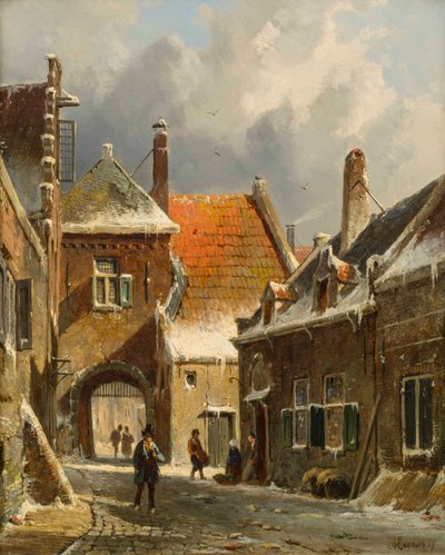 Zimní pouliční scéna, 19. století od Adrianus Eversen