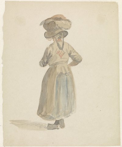 Figurální studie ženy s košíkem na hlavě, zezadu od Adrianus Eversen