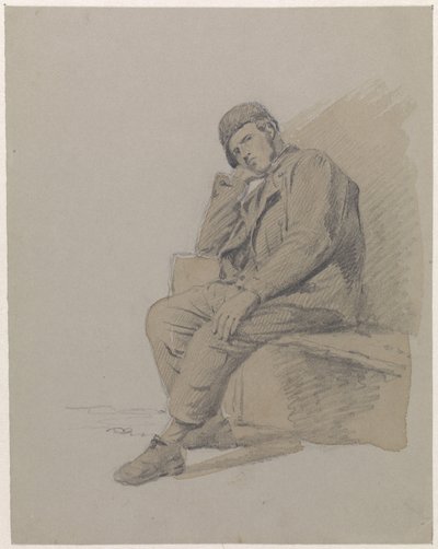 Figurální studie sedícího muže s kloboukem na hlavě od Adrianus Eversen