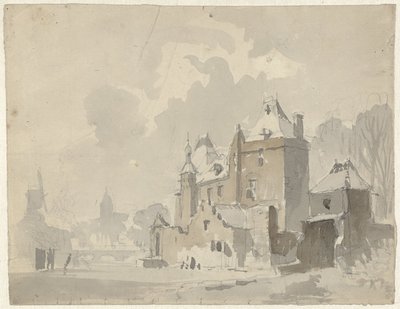 Pohled na imaginární (?) hrad poblíž města od Adrianus Eversen