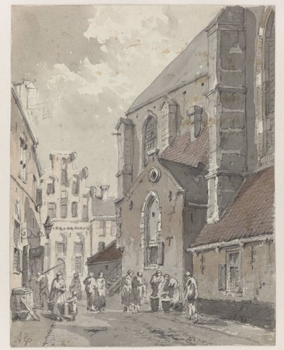 Pohled v Amersfoort, na pravé straně St. Joriskerk od Adrianus Eversen