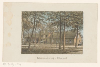 Pohled na tkalcovnu rohoží a juty ve Willemsoordu Tkalcovna rohoží a juty ve Willemsoordu (název na předmětu) od Adrianus Hidde Heremiet Voorhorst (possibly)