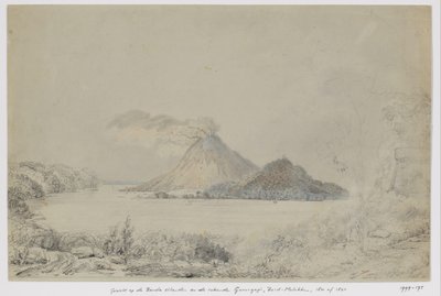 Pohled z Lontaru na Banda Neira a kouřící Gunungapi, Banda Islands, Central Maluku od Adrianus Johannes Bik