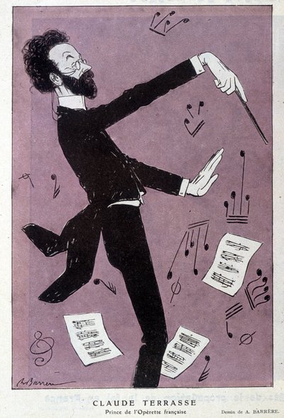 Cartoon Claude Antoine Terrasse (1867-1925), francouzský skladatel: Prince of the operette francaise. Ve Fantazii. Kresba Barrere. od Adrien Barrere