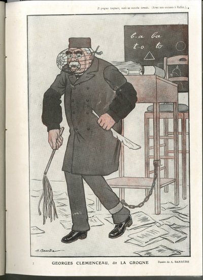 Ilustrace A Barrere (1874-1931) ve „Fantasio“, 01/05/16 - Georges Clemenceau, dit La Grogne - Válka 14-18, cenzura - Clemenceau George od Adrien Barrere