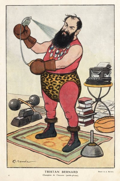 Portrét Tristana Bernarda (1866-1947), francouzského spisovatele, karikatura Barrere ve „Fantasio““ z dubna 1915. od Adrien Barrere