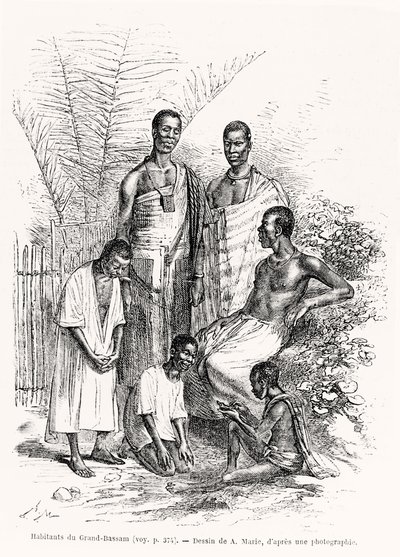 Obyvatelé Grand-Bassamu, ilustrace z Le Tour du Monde, 1868 od Adrien Emmanuel Marie