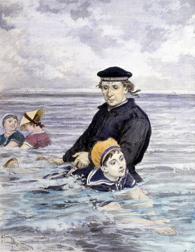 Lekce plavání - kresba Adrien Marie (1848 - 1891), konec 19. stol. od Adrien Emmanuel Marie