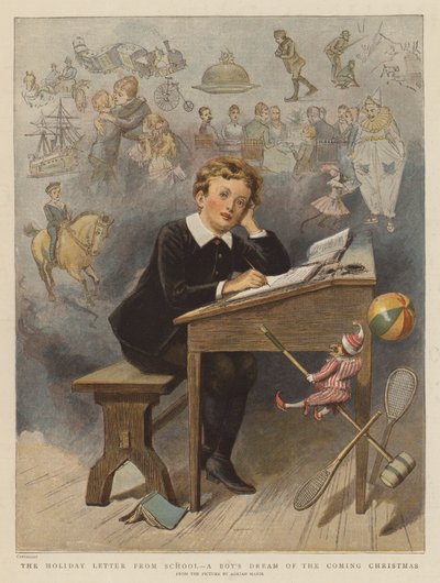 Prázdninový dopis ze školy, chlapecký sen o nadcházejících Vánocích (chromolitho) od Adrien Emmanuel Marie