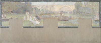 Náčrt radnice v Nogent-sur-Marne: Le repos - la navigation, jaro 1889 (olej na plátně) od Adrien Karbowsky