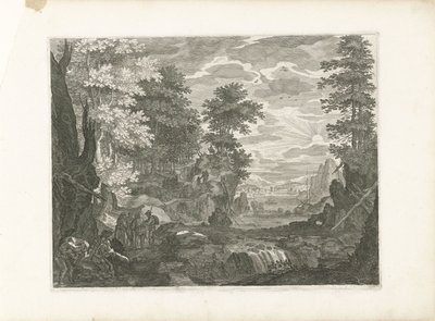 Vodopád s městem v pozadí Čtyři krajiny v Čechách (název série) od Aegidius Sadeler (II) (attributed to)