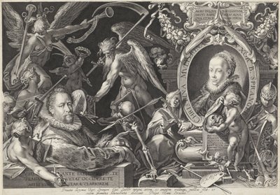 Alegorický portrét Bartholomea Sprangera a jeho manželky Christiny Mullerové od Egidius  Sadeler (II)