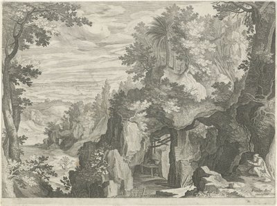 Horská krajina s poustevníkem od Egidius  Sadeler (II)