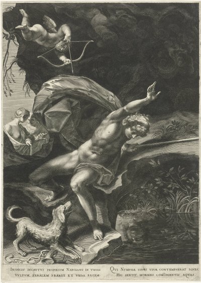 Narcis u studny Herkules a Cerberus od Egidius  Sadeler (II)