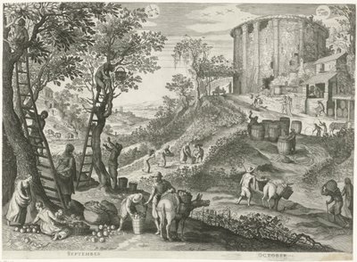 září a říjen Dvanáct měsíců v šesti italských krajinách (název seriálu) od Egidius  Sadeler (II)