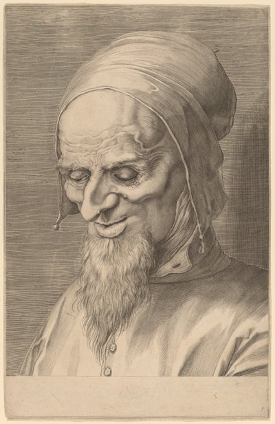 Hlava apoštola s plnovousem a čepicí od Aegidius Sadeler II