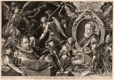 Portrét Bartoloměje Sprangera s alegorií smrti jeho ženy, Christina Müllerová od Aegidius Sadeler II