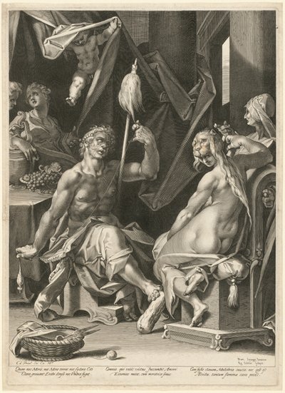 Herkules a Omphale od Aegidius Sadeler II, after Bartholomaeus Spranger