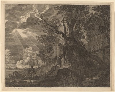 Krajina s muži rybaření za měsíčního svitu od Aegidius Sadeler II after Roelandt Savery