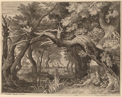 Hon na jelena u bazénu od Aegidius Sadeler II after Roelandt Savery