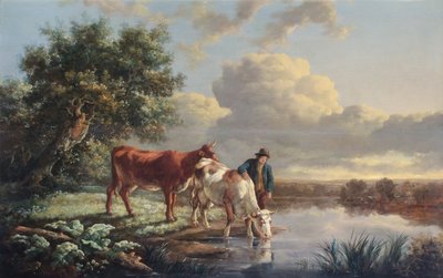 Dobytek pití na břehu řeky od Aelbert Cuyp