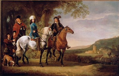 Holandští šlechtici chodí na koni. Obraz Alberta (Aelberta nebo Aelbrechta) Cuypa (1620-1691) 17. století Sun. 119x152,5 cm Paříž, musee du Louvre od Aelbert Cuyp