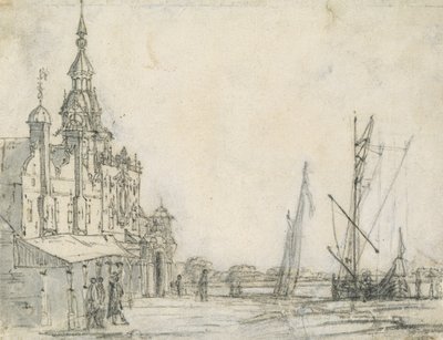 Pohled na Groothoofdspoort od severovýchodu, Dordrecht, 1618 (křída na papíře) od Aelbert Cuyp