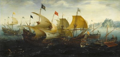 Bitva o Cádiz (nizozemské a anglické lodě útočí na španělskou armádu) od Aert Anthonisz