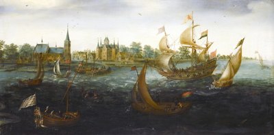 Lodě u pobřeží IJsselmonde od Aert Anthoniszoon