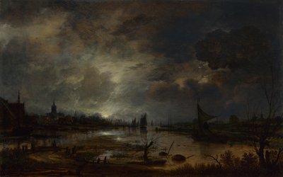 Řeka blízko města, za měsíčního svitu, c. 1645 od Aert van der Neer