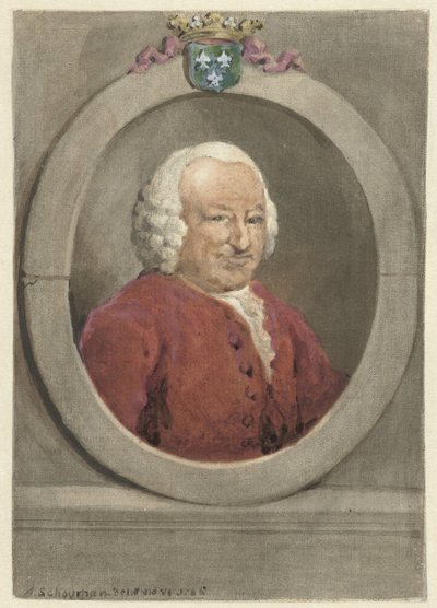 Portrét Johana Hudde Dedela, v oválu, vpravo od Aert Schouman
