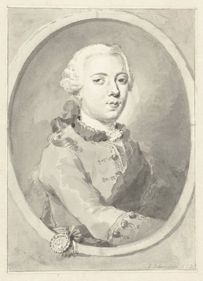 Portrét Viléma V., prince z Orange-Nassau, vpravo v oválu od Aert Schouman