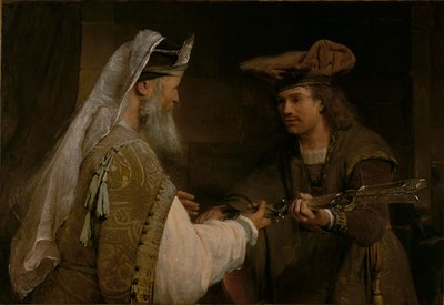 Achimelech dává Davidovi Goliášův meč od Aert de Gelder