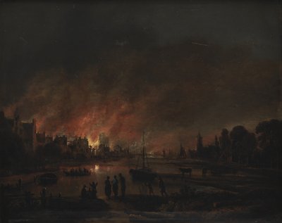Požár ve vesnici v noci od Aert van der Neer