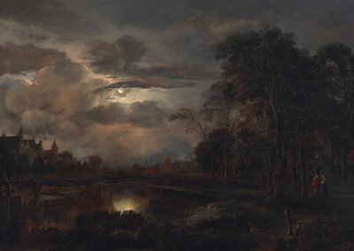 Měsíční krajina s mostem, pravděpodobně 16481650. od Aert van der Neer