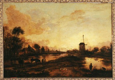 Západ slunce na řece Yssel, asi 1645 (olej) od Aert van der Neer