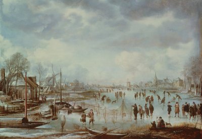 Zimní scéna s bruslením od Aert van der Neer