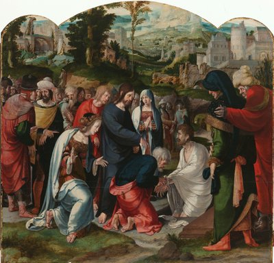 Vzkříšení Lazara Středový panel triptychu se vzkříšením Lazara od Aertgen Claesz van Leyden (attributed to)