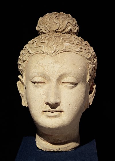 Hlava Buddhy, řecko-buddhistický styl, z Hadda (štuk) od Afghan School
