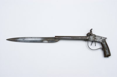 Dvojhlavňová perkusní pistole, cca 1840 (ocel, mosaz a roh) od African
