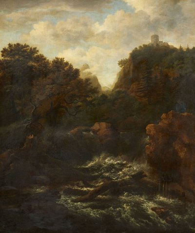Horská krajina s vodopádem od after Jacob van Ruisdael