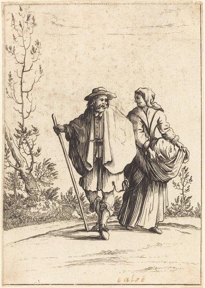 Žebrák pár, s krajinou v pozadí od After Jacques Callot