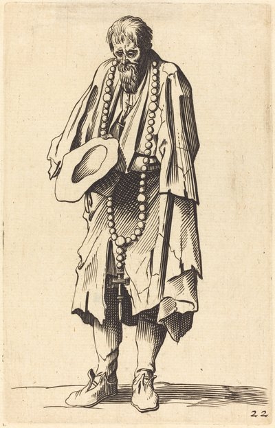 Žebrák s růžencem od After Jacques Callot