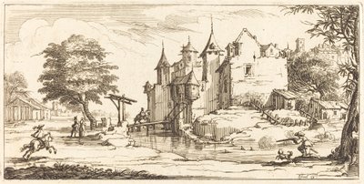 Zámek s padacím mostem od After Jacques Callot