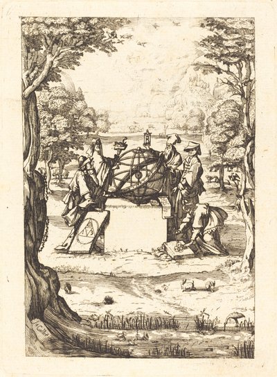 Frontispis pro posvátnou kosmologii (titul s astrology) od After Jacques Callot