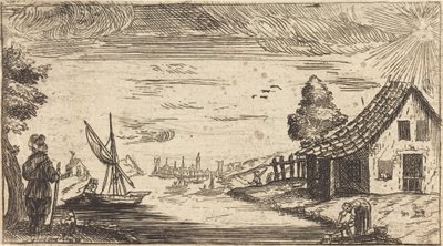 Krajina s postavou a lodí od After Jacques Callot