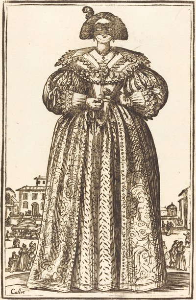 Maskovaná vznešená žena od After Jacques Callot
